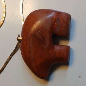 Handcrafted Vintage stone animal shaped pendant with goldtone necklace chain